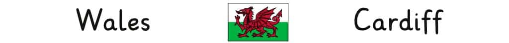 Wales mit Hauptstadt und Flagge